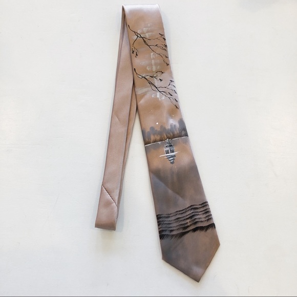 hand painted 100% silk champagne colored men's tie - Picture 1 of 6